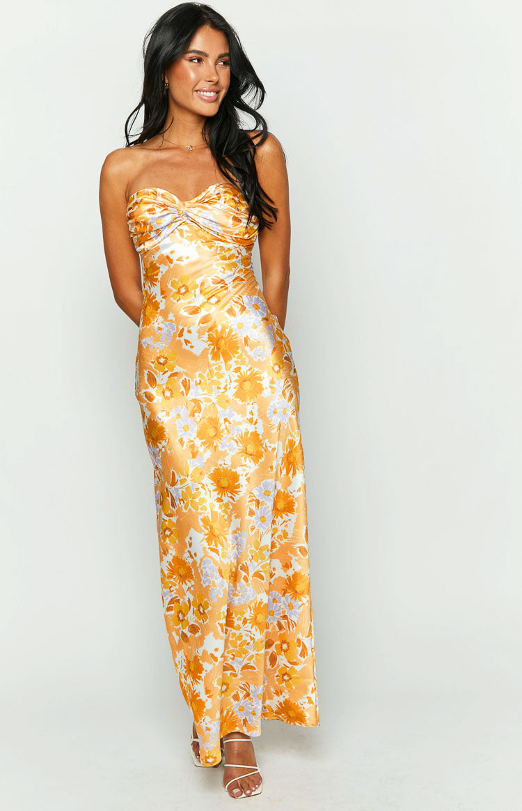 Ashley Orange Floral Formal Maxi Dress — 3