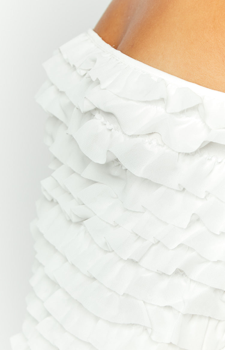 Hilary White Ruffle Mini Party Dress — 6