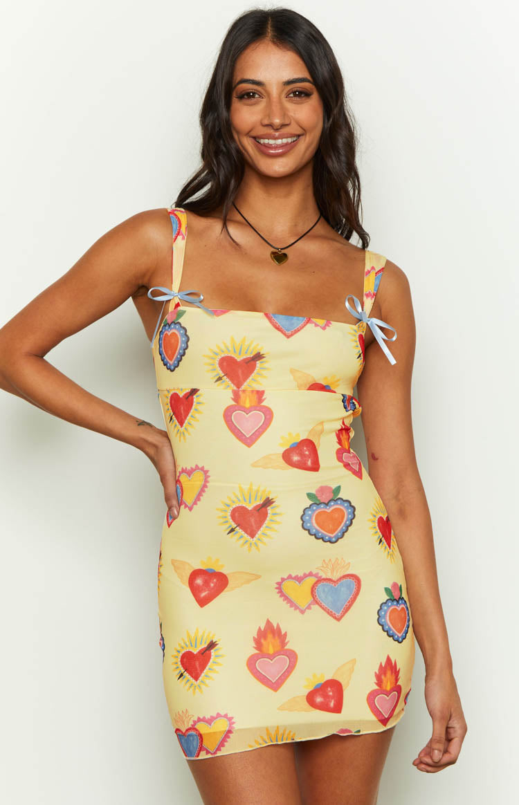 Romeo Yellow Print Mini Dress — 1