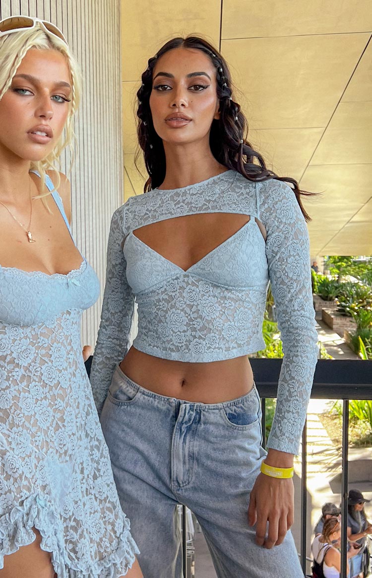 Here With Me Blue Lace Cami and Shrug Set — 1