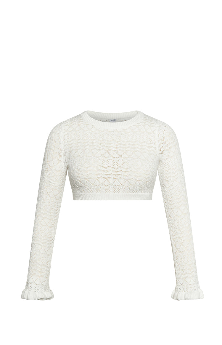 Lorri White Knit Ruffle Top — 6