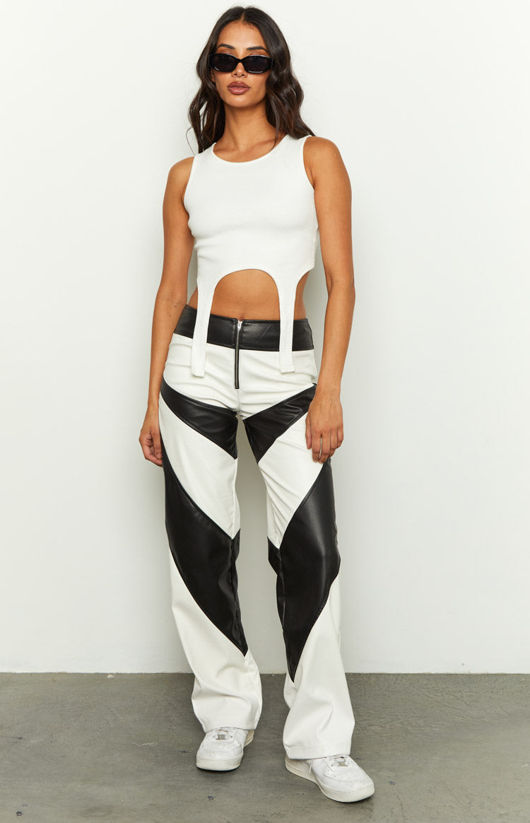Night Rider PU White Contrast Pants — 3