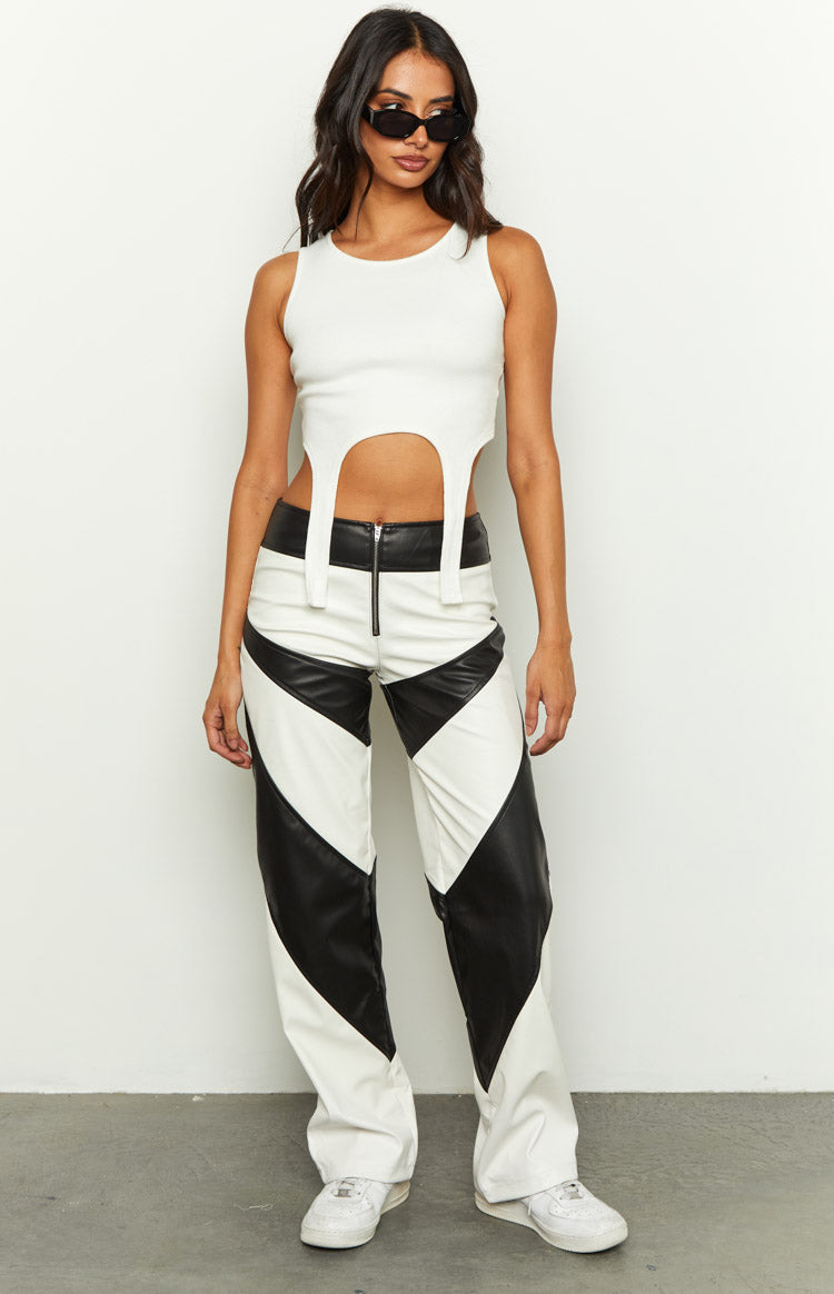 Night Rider PU White Contrast Pants — 4