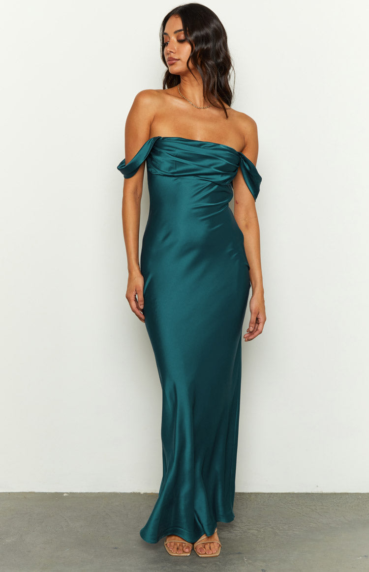 Ella Teal Off Shoulder Formal Maxi Dress — 8