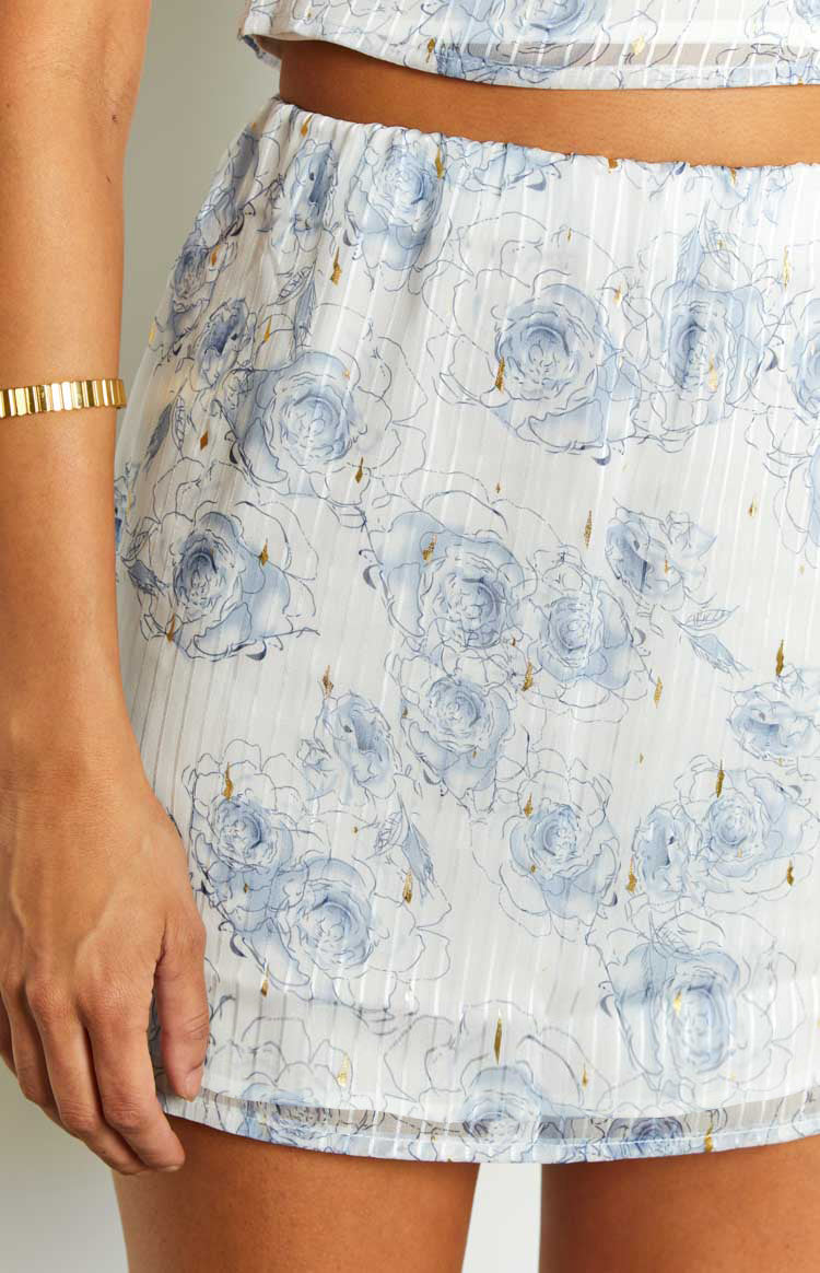 Mayia Blue Rose Print Mini Skirt — 7