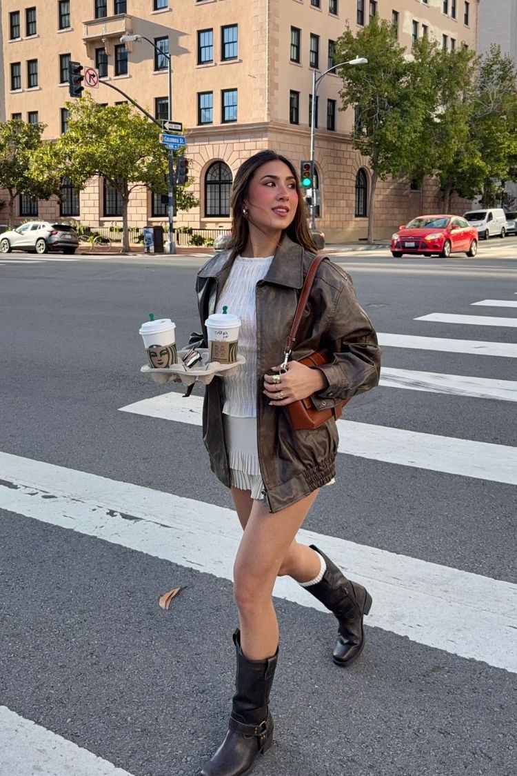Abbi PU Vintage Brown Bomber Jacket — 14