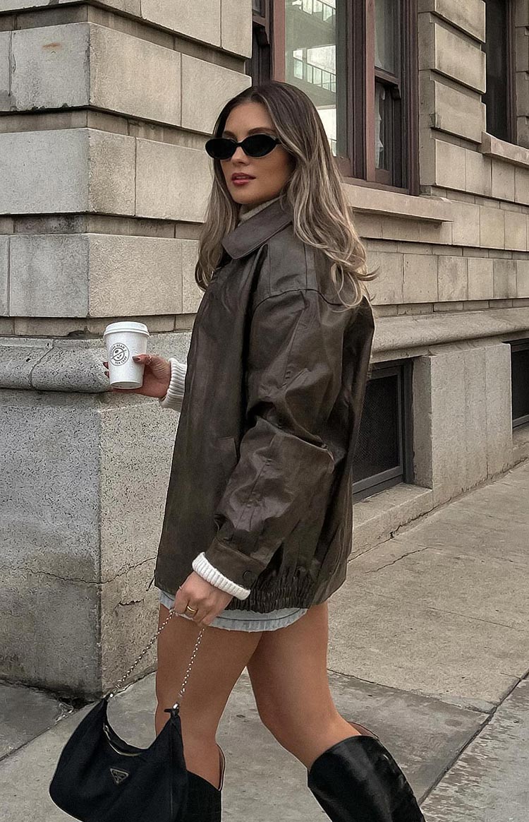 Abbi PU Vintage Brown Bomber Jacket — 15