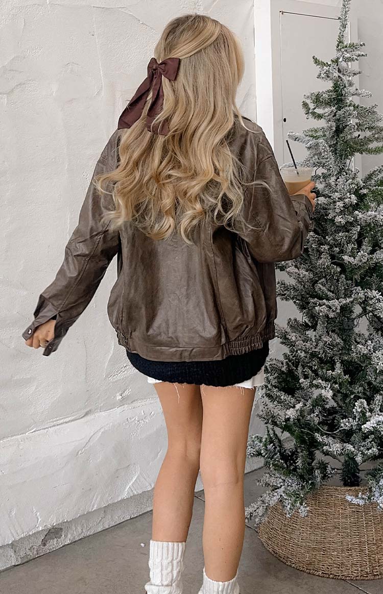 Abbi PU Vintage Brown Bomber Jacket — 20