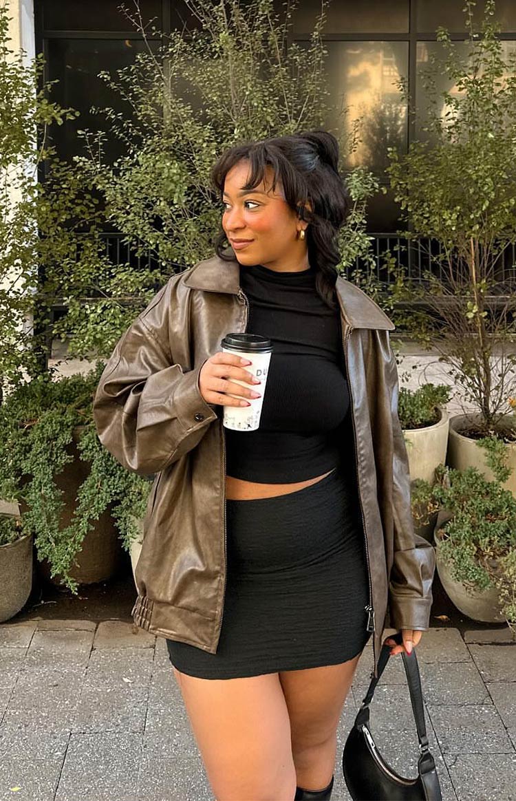 Abbi PU Vintage Brown Bomber Jacket — 23