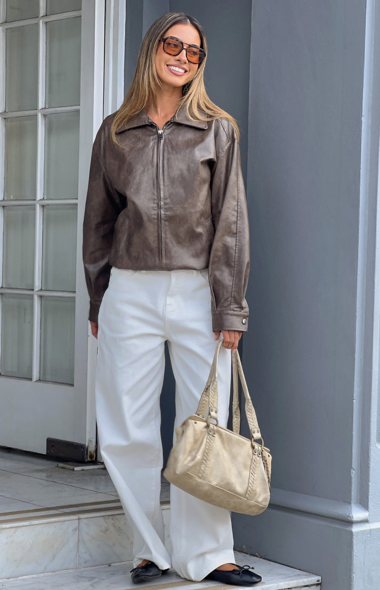 Abbi PU Vintage Brown Bomber Jacket — 5