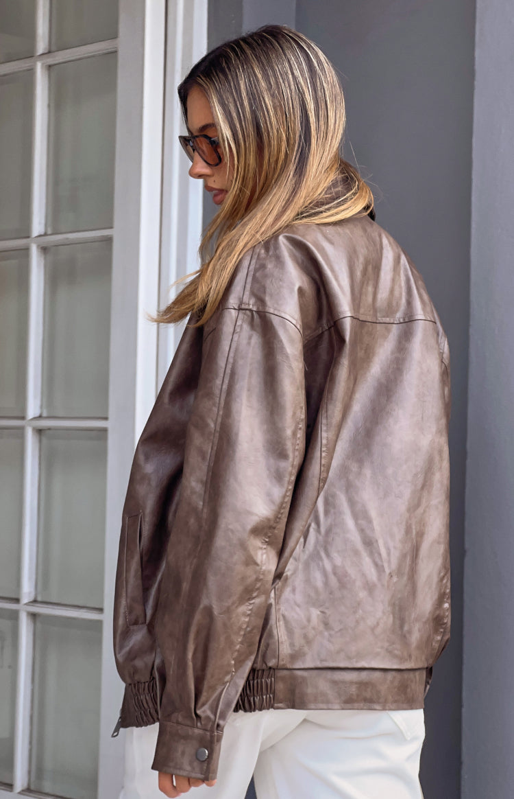 Abbi PU Vintage Brown Bomber Jacket — 7