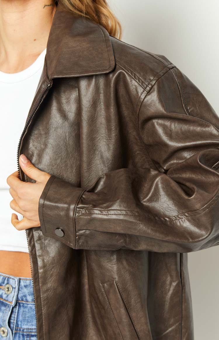 Abbi PU Vintage Brown Bomber Jacket — 11