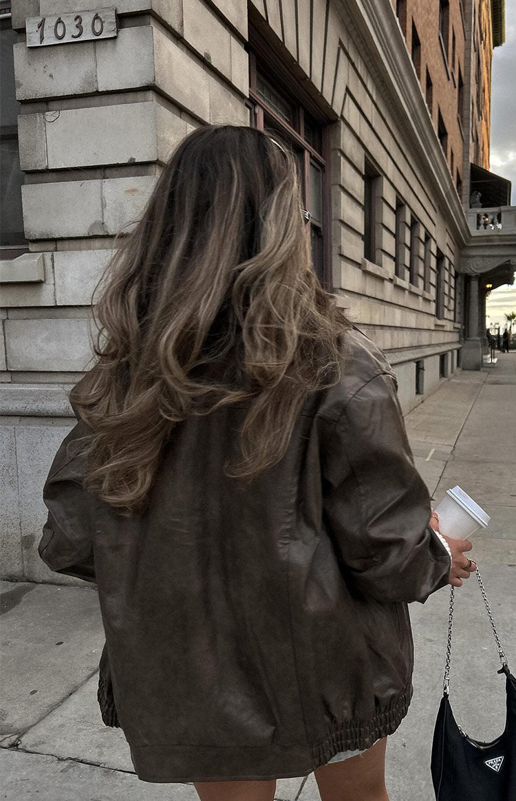 Abbi PU Vintage Brown Bomber Jacket — 17