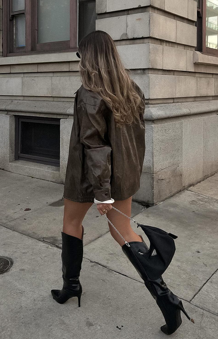 Abbi PU Vintage Brown Bomber Jacket — 35