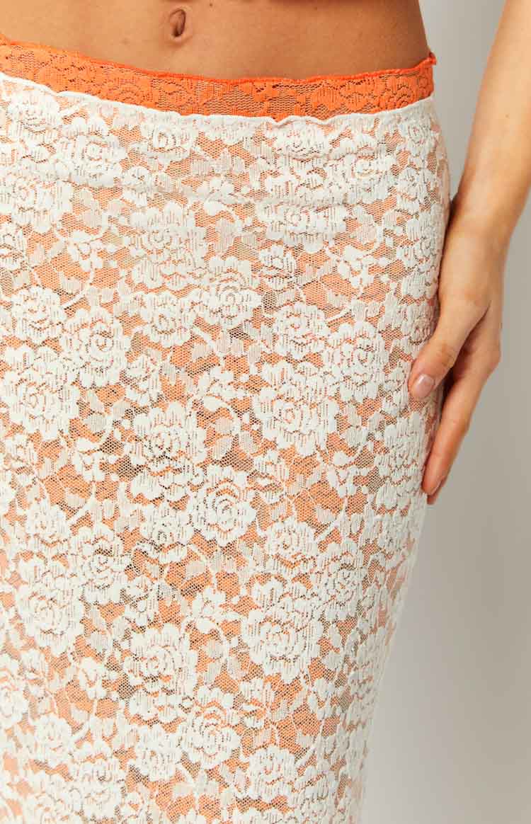 Willow Orange Contrast Lace Midi Skirt — 7
