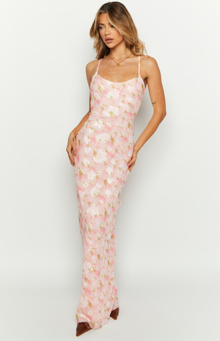 Renesmee Pink Floral Chiffon Maxi Dress — 2