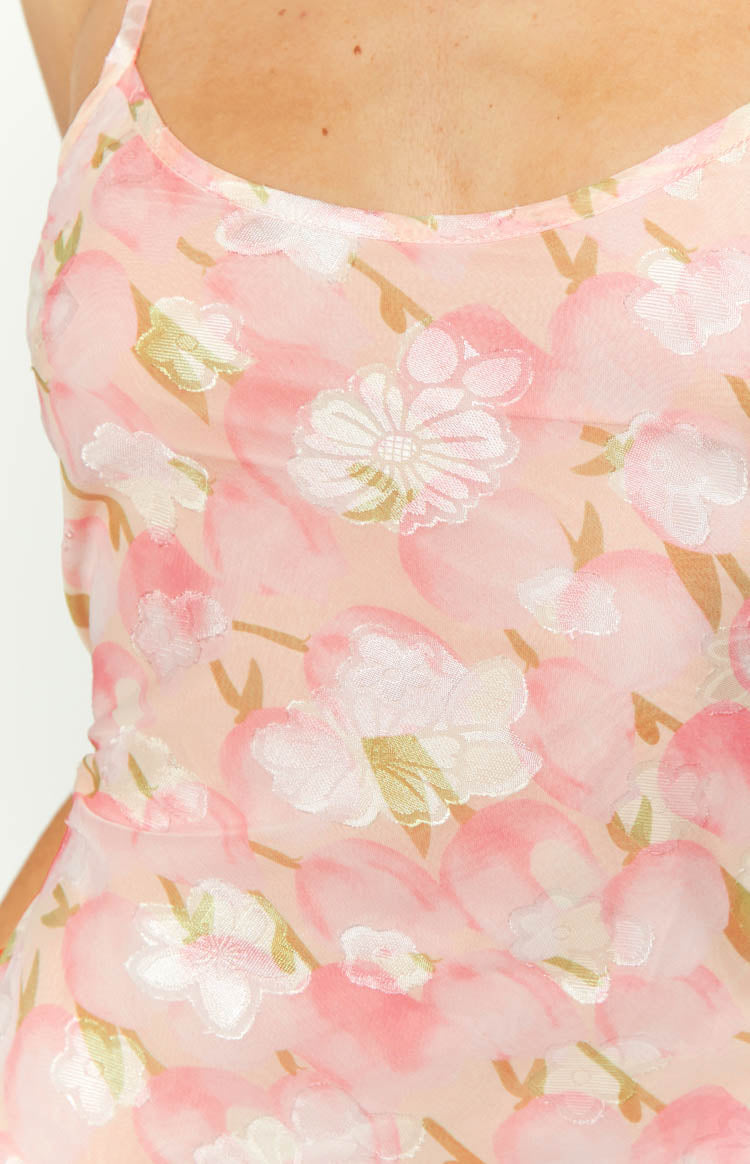 Renesmee Pink Floral Chiffon Maxi Dress — 6