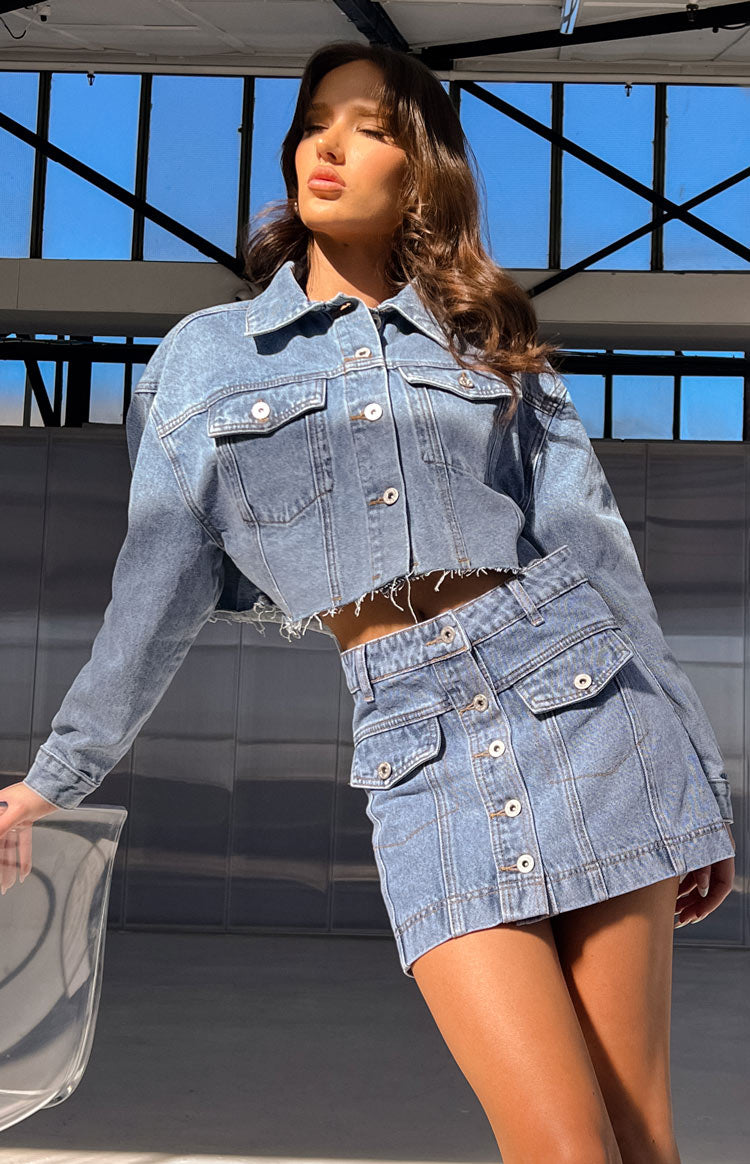 Helena Mid Wash Denim Cropped Jacket — 1