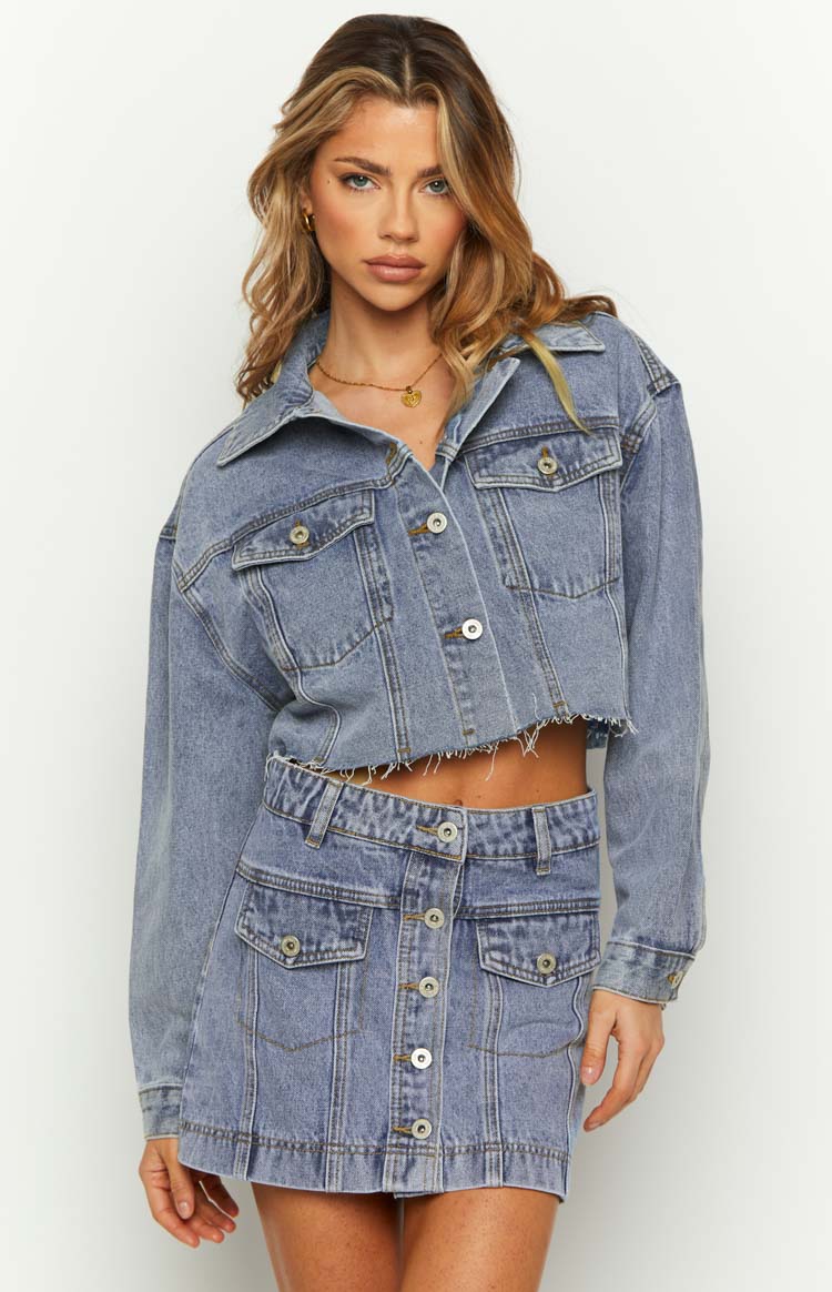 Helena Mid Wash Denim Cropped Jacket — 3