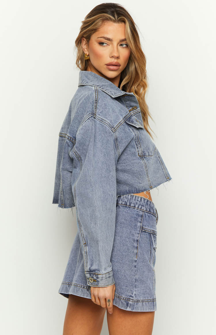 Helena Mid Wash Denim Cropped Jacket — 4