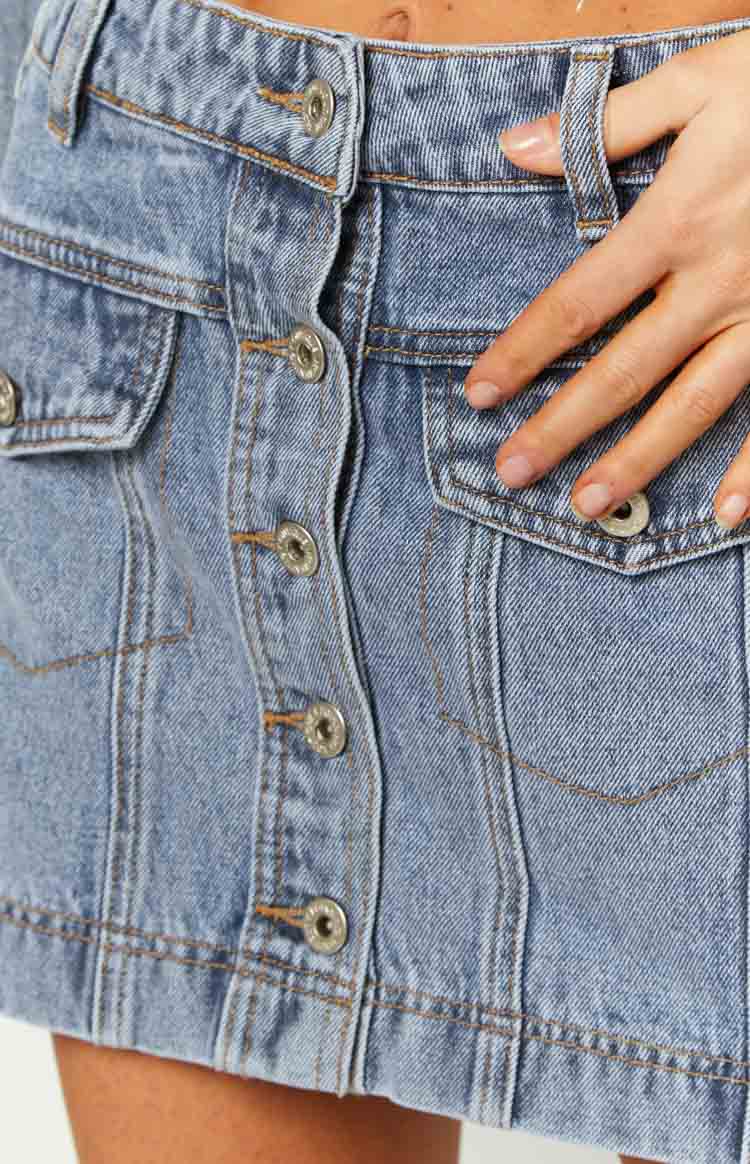 Helena Mid Wash Denim Cargo Mini Skirt — 6