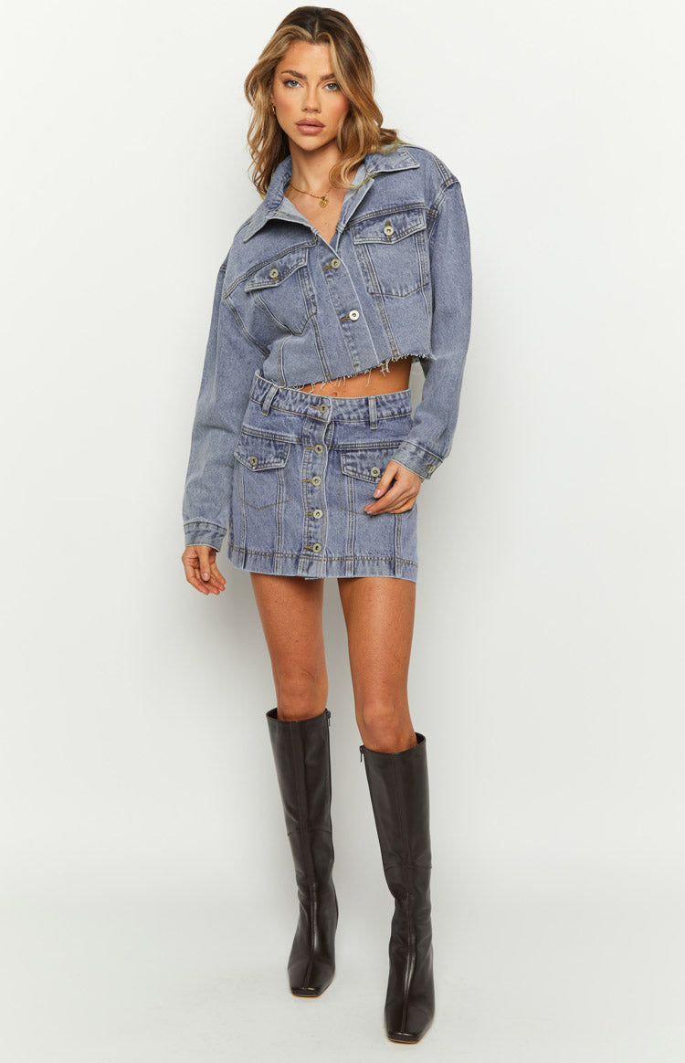 Helena Mid Wash Denim Cargo Mini Skirt — 2