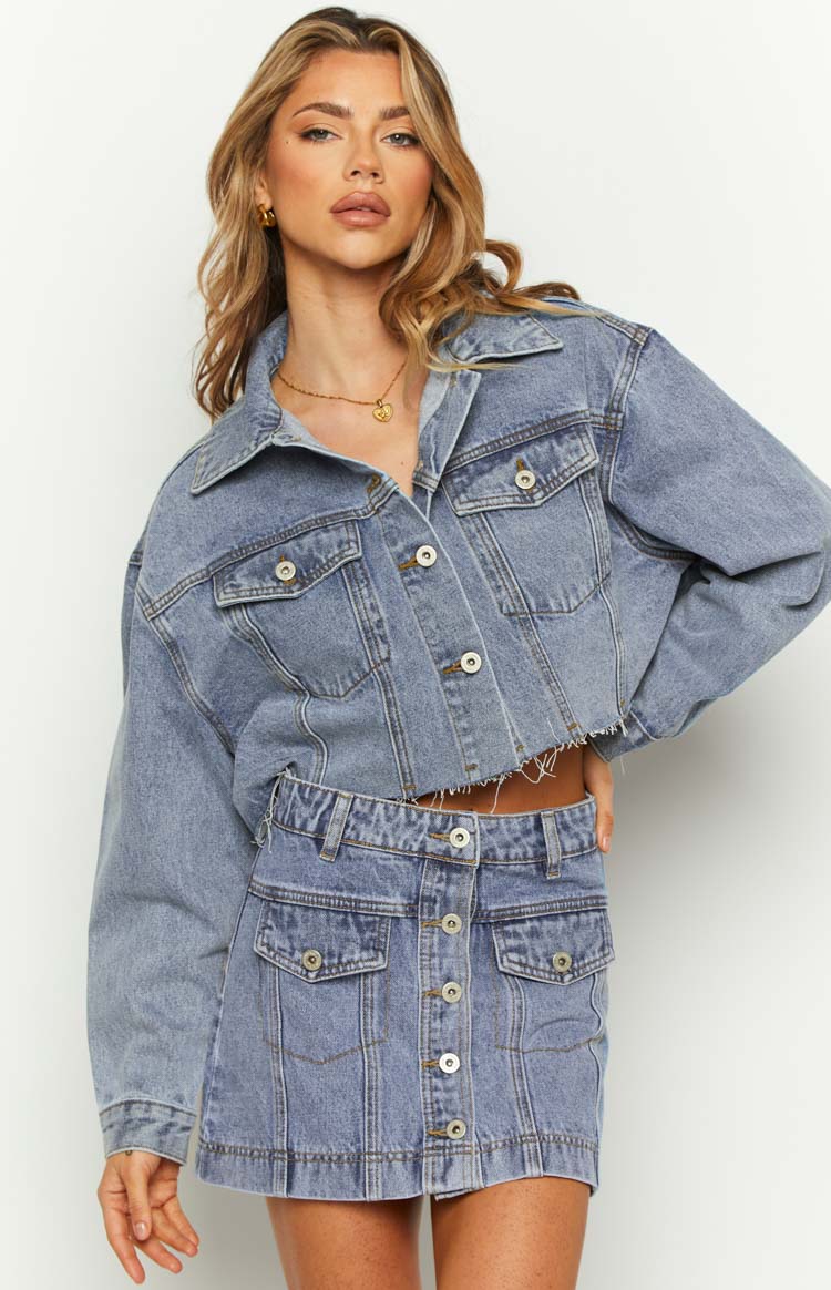 Helena Mid Wash Denim Cargo Mini Skirt — 3