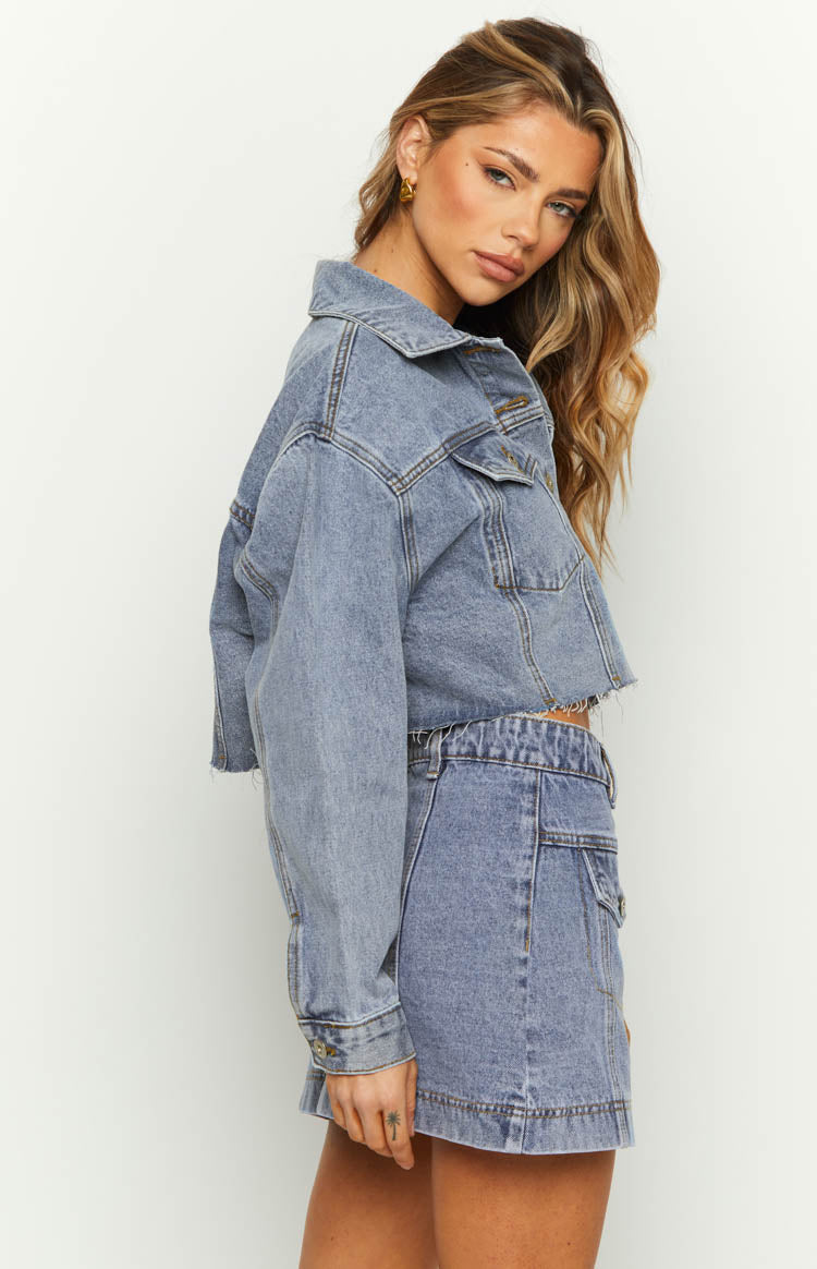 Helena Mid Wash Denim Cargo Mini Skirt — 4
