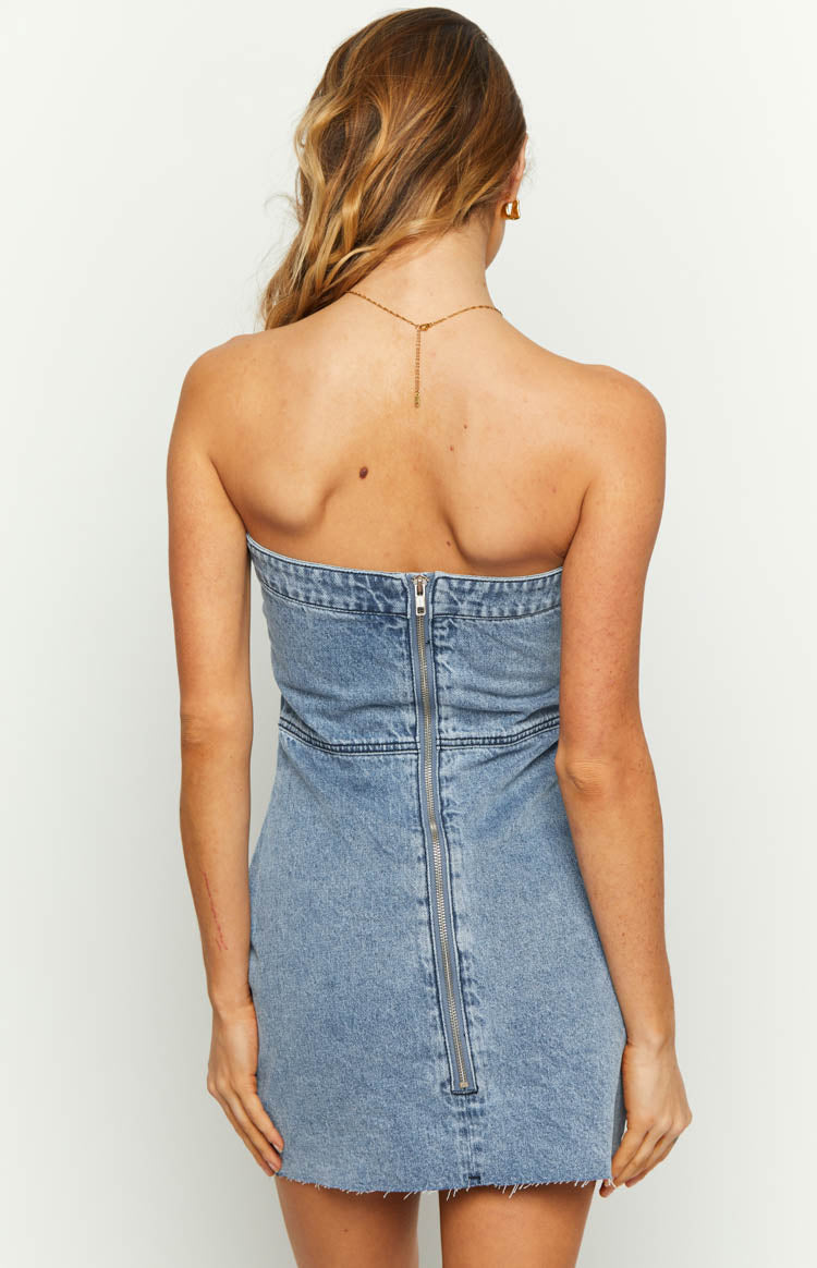 Jasmine Mid Wash Denim Wrap Front Mini Dress — 4