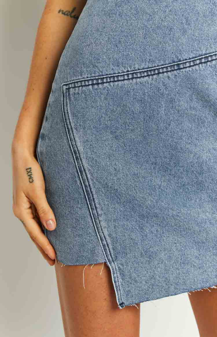 Jasmine Mid Wash Denim Wrap Front Mini Dress — 5