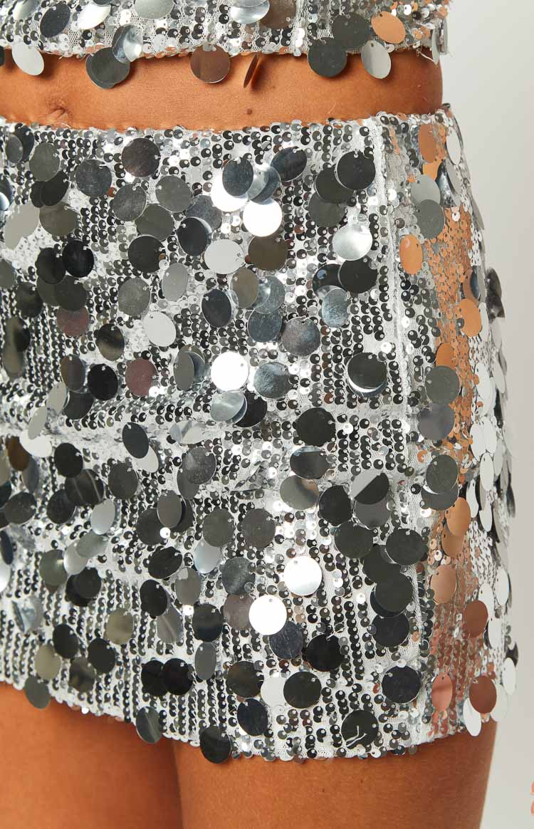 Emiko Silver Sequin Mini Skirt — 13