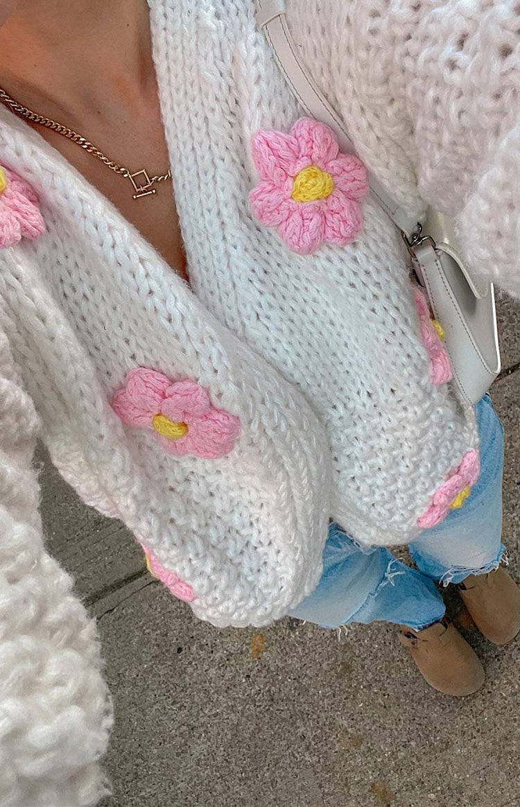 Luella White Flower Knit Cardigan — 1