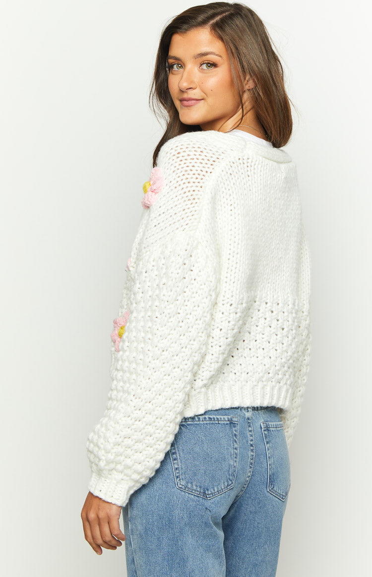 Luella White Flower Knit Cardigan — 10