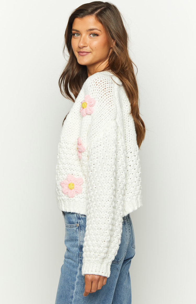 Luella White Flower Knit Cardigan — 7