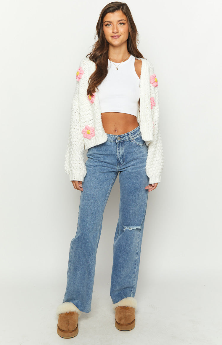 Luella White Flower Knit Cardigan — 6