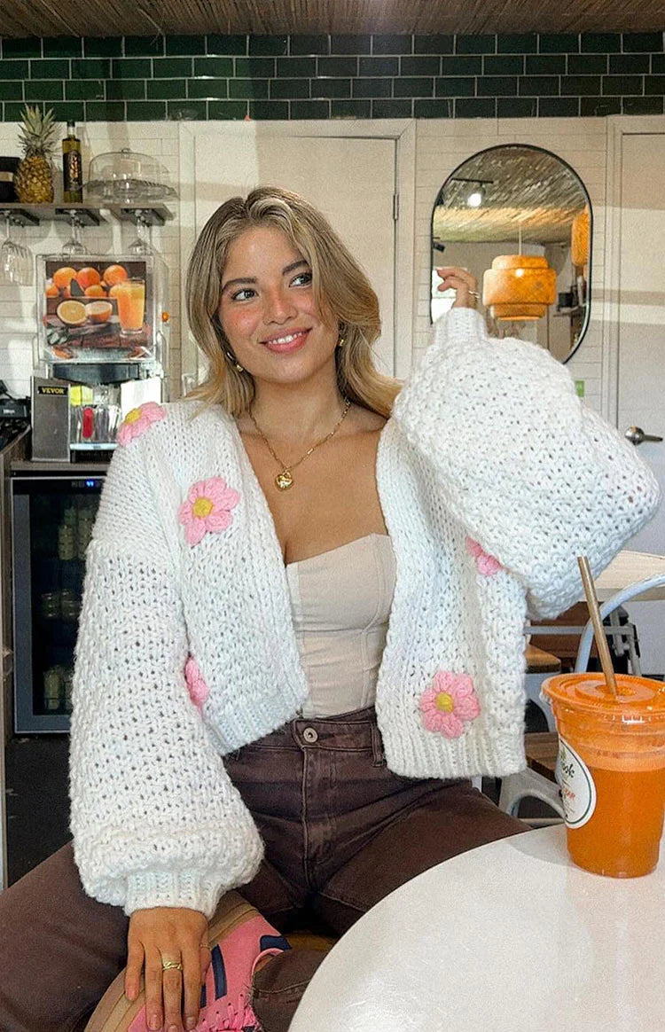Luella White Flower Knit Cardigan — 12