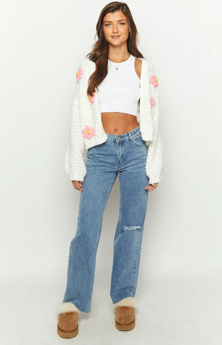 Luella White Flower Knit Cardigan — 14