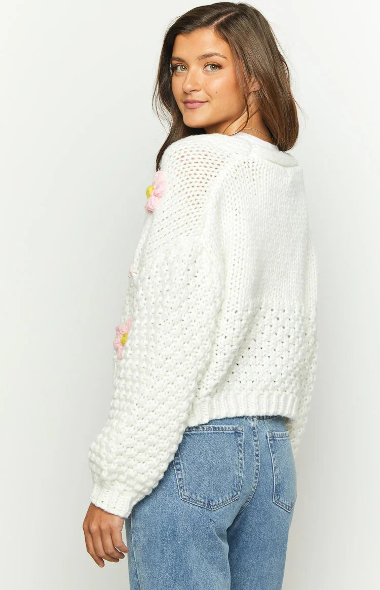 Luella White Flower Knit Cardigan — 16