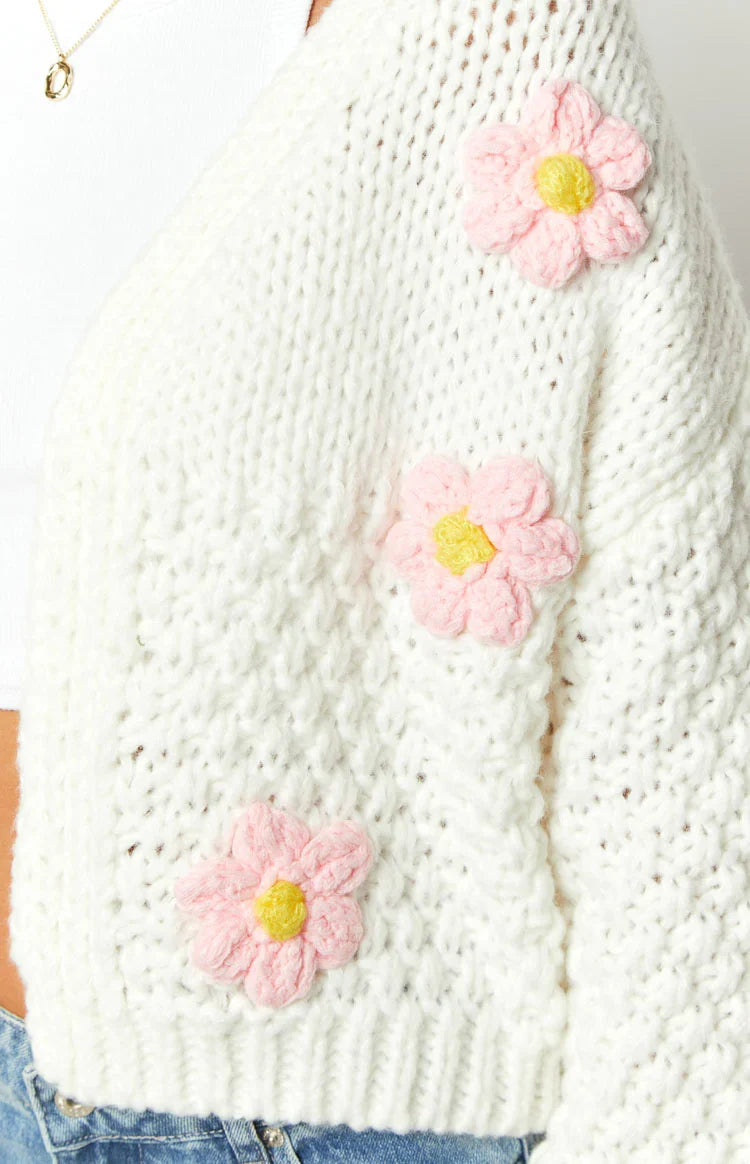 Luella White Flower Knit Cardigan — 17