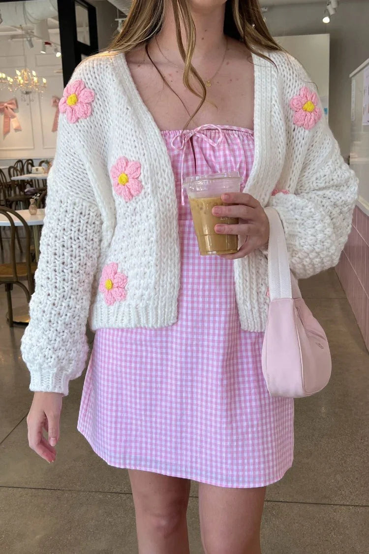 Luella White Flower Knit Cardigan — 3