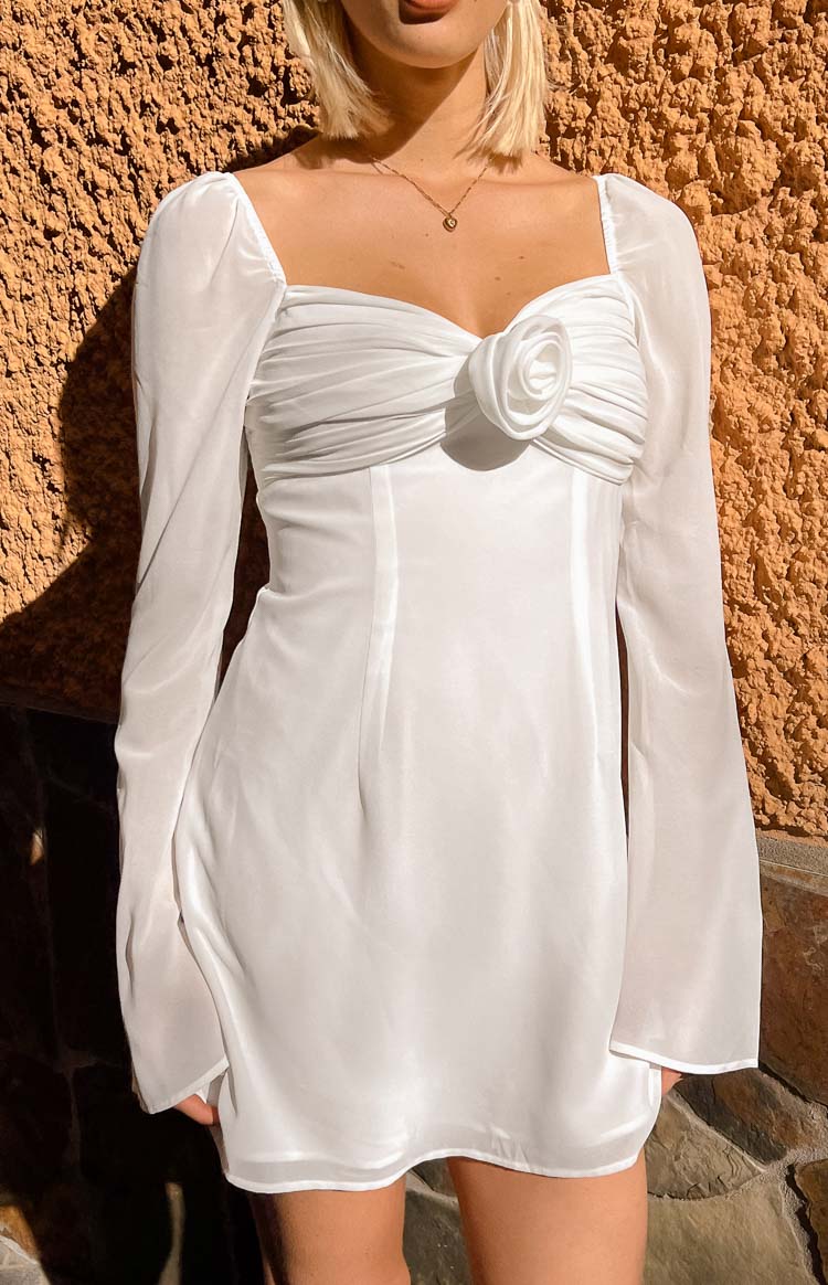 Kadence White Chiffon Long Sleeve Mini Dress — 1