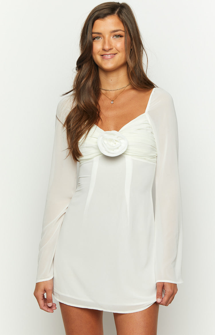 Kadence White Chiffon Long Sleeve Mini Dress — 4