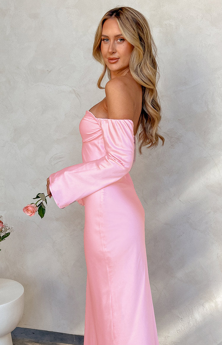Alita Baby Pink Off The Shoulder Long Sleeve Maxi Formal Dress — 3