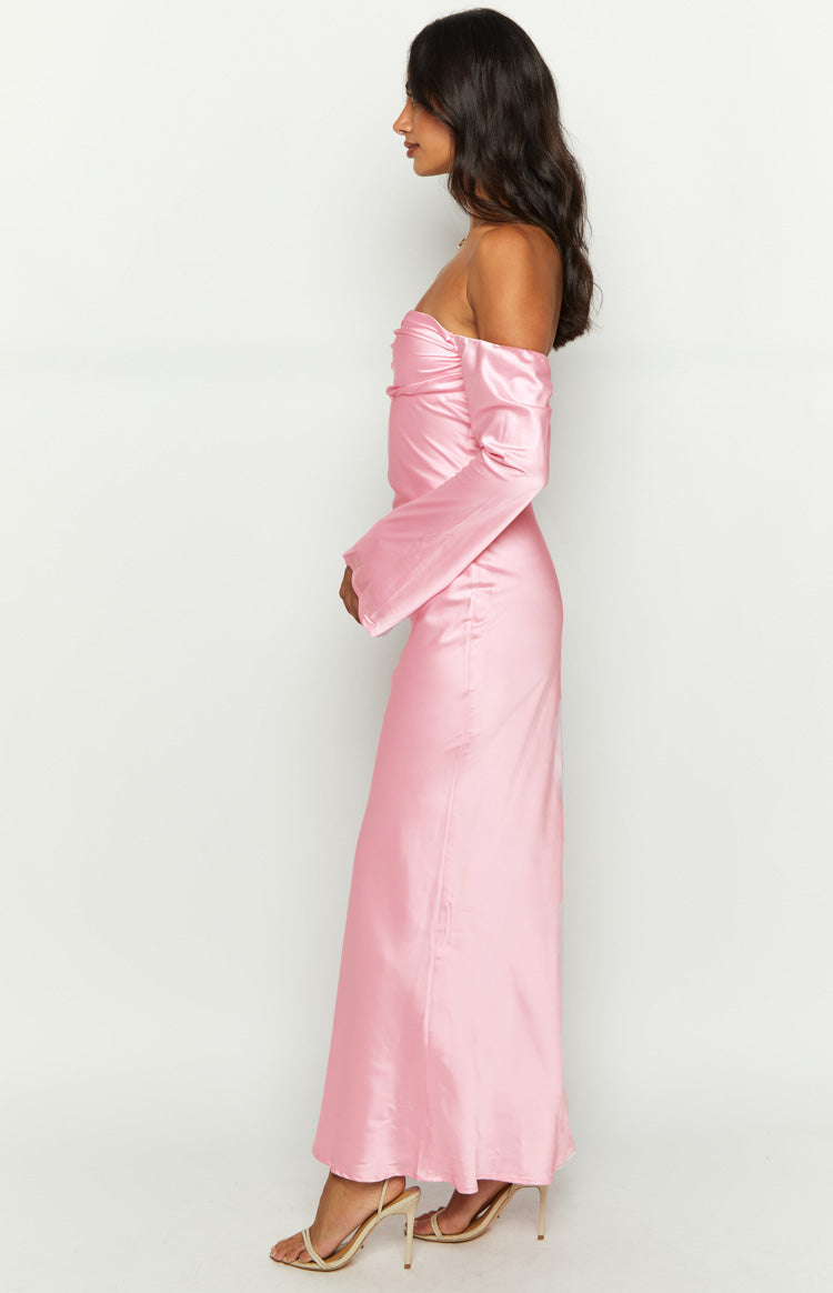 Alita Baby Pink Off The Shoulder Long Sleeve Maxi Formal Dress — 5