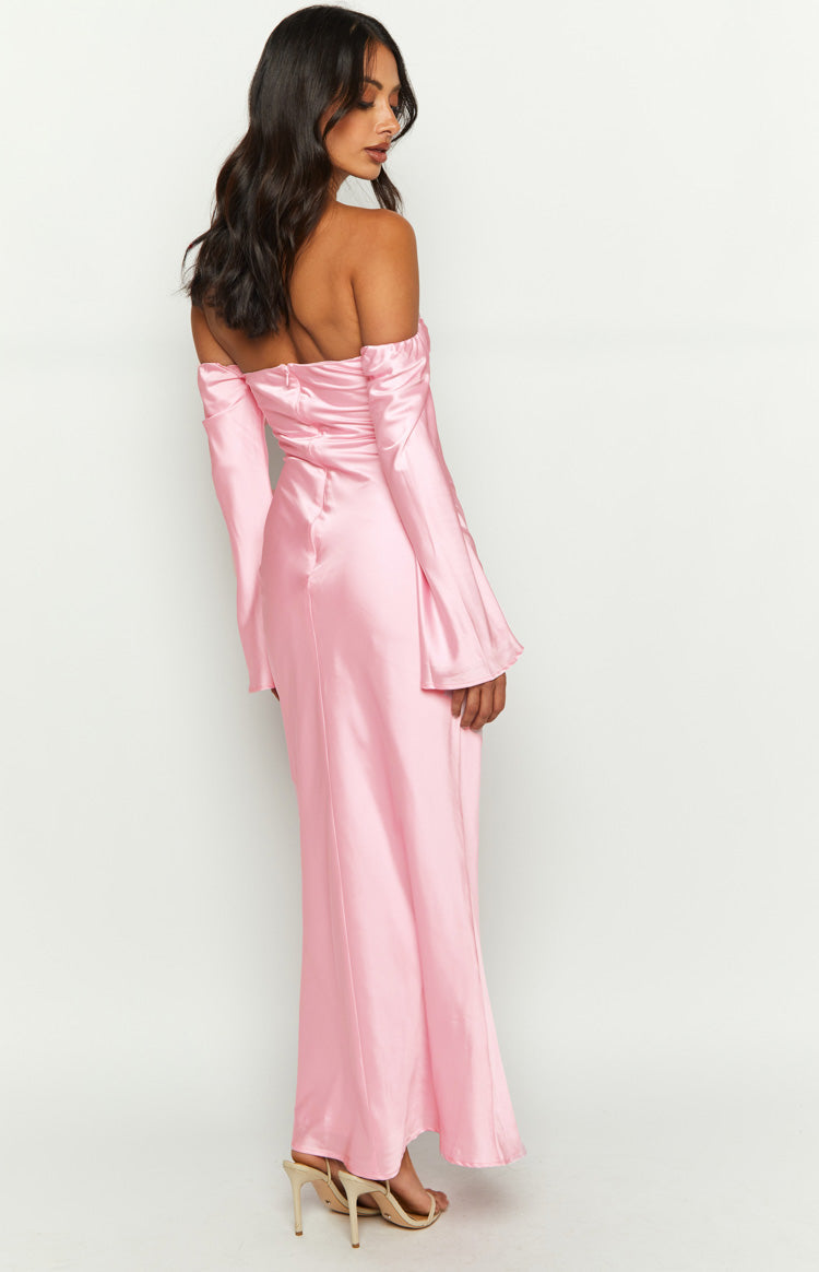 Alita Baby Pink Off The Shoulder Long Sleeve Maxi Formal Dress — 6