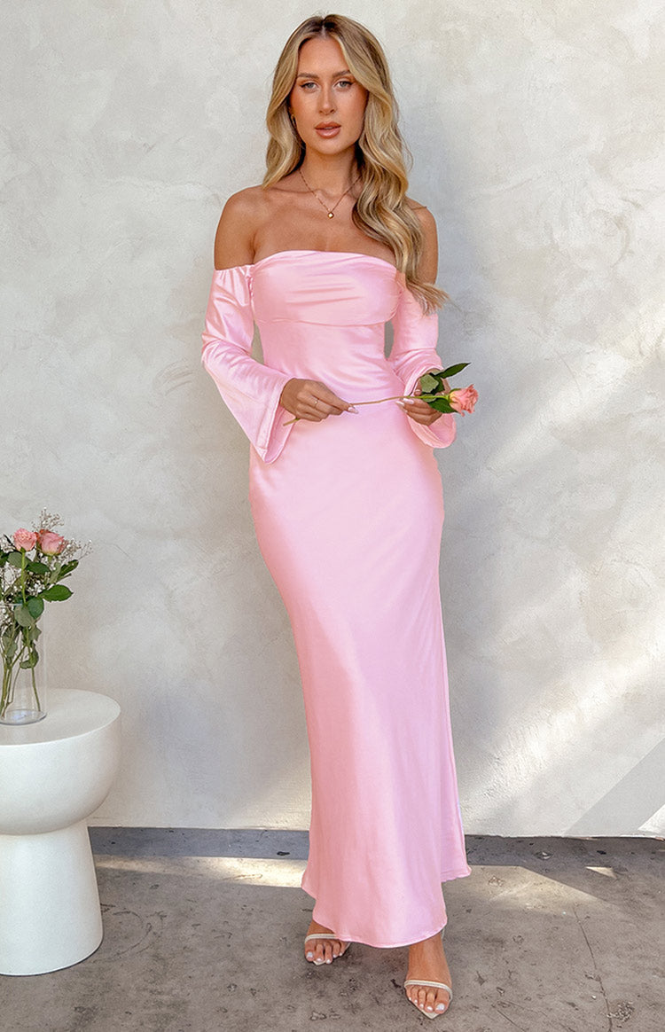 Alita Baby Pink Off The Shoulder Long Sleeve Maxi Formal Dress — 7