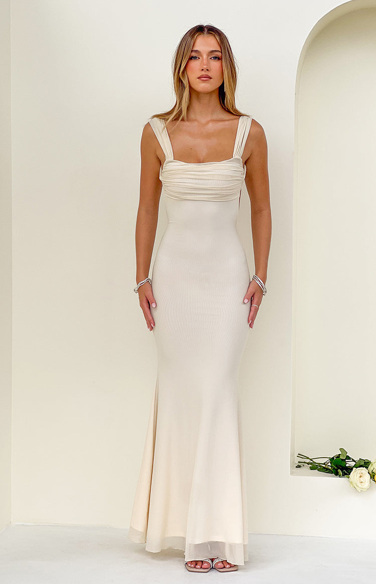 Beverley Cream Mesh Maxi Dress — 3