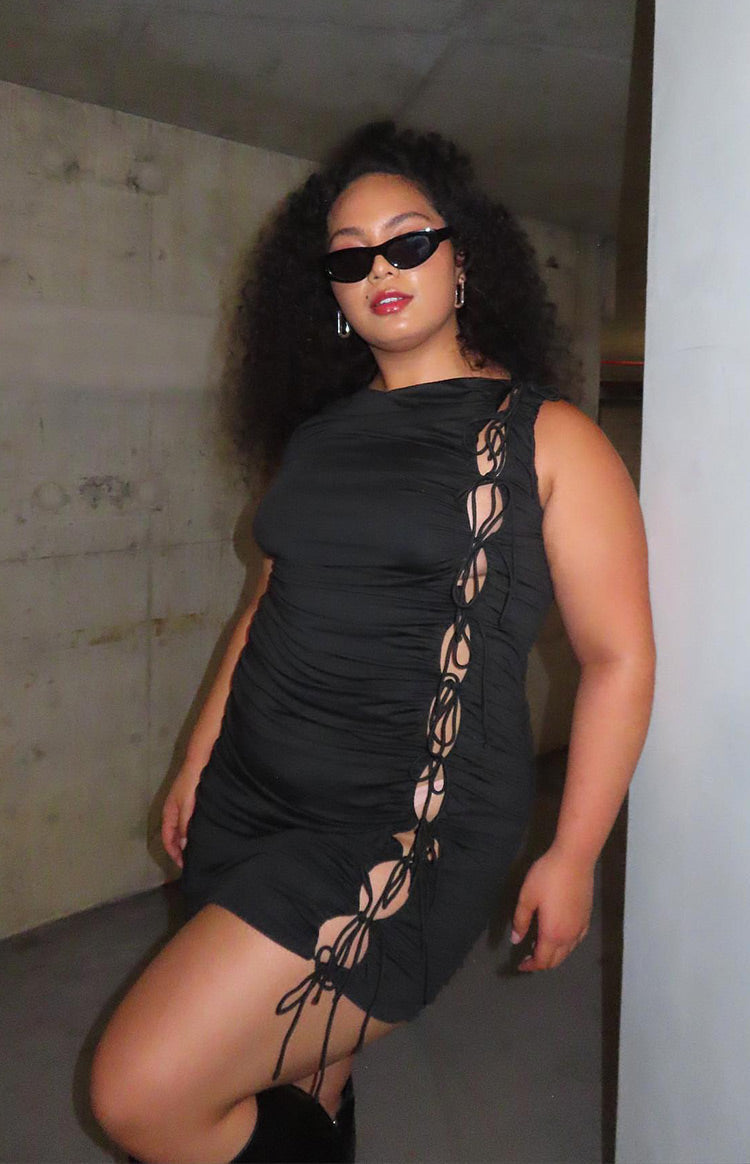 Diva Black Tie Side Mini Dress — 8