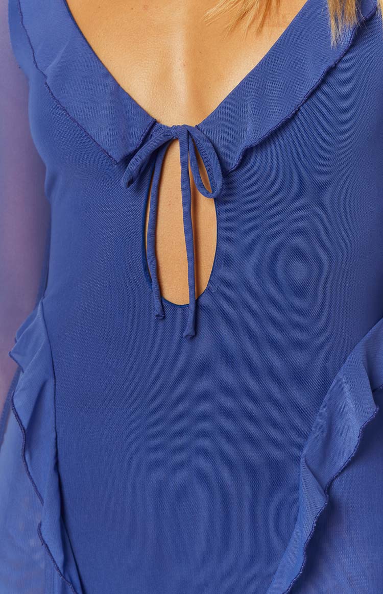 Surround Sound Blue Mesh Long Sleeve Mini Dress — 6