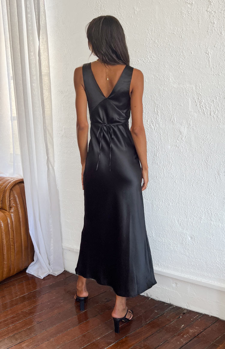 Verlaine Black Satin Maxi Dress — 11